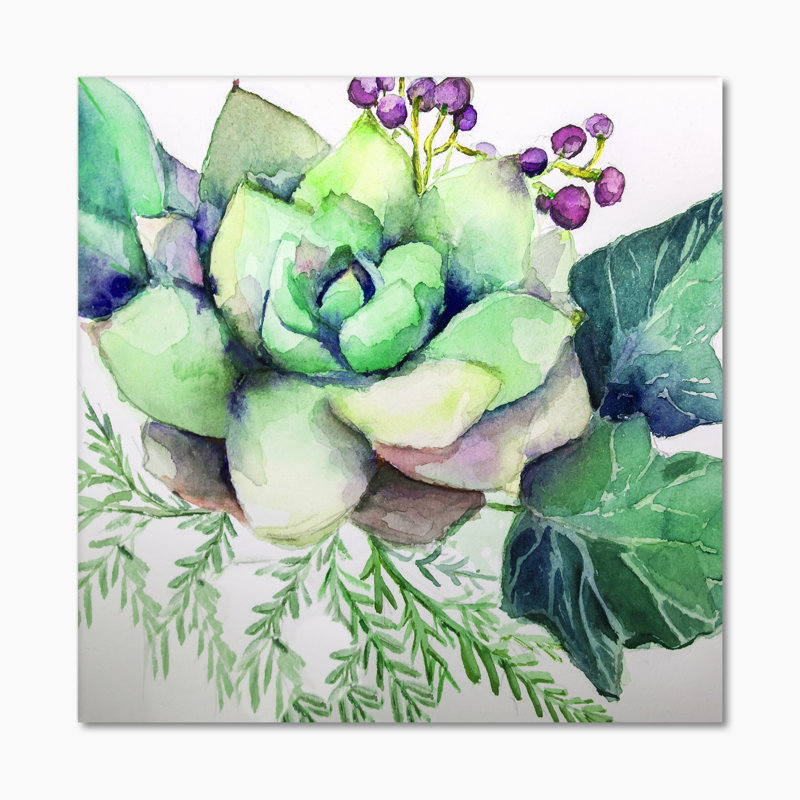 Peinture de fleurs succulentes - sur, H 16 po x l 16 po x P 1 po, Toile tendue