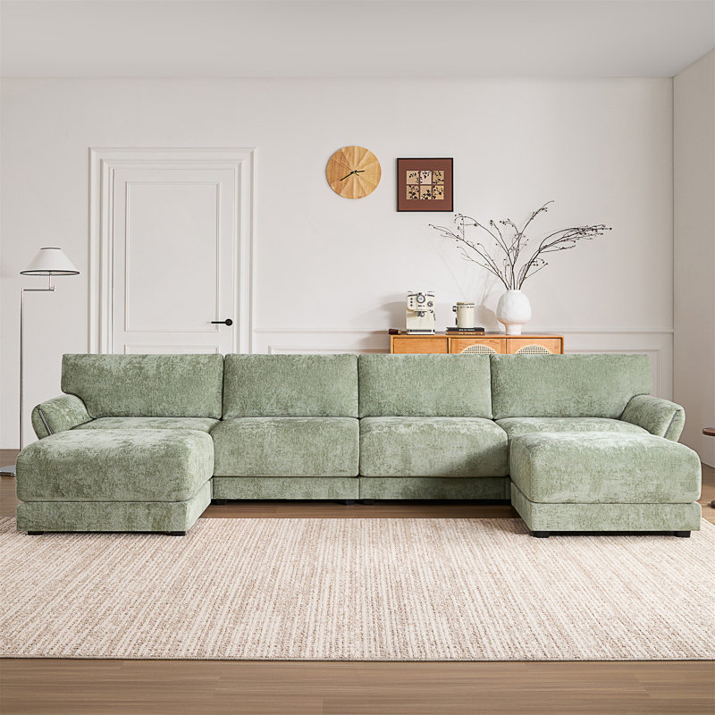 Canapé modulaire de 142 po, forme de U avec coussin de siège extra large, chargeur USB et de type C, conception d'accoudoir pétale, mousse haute densité, repose-pieds à mouvement libre