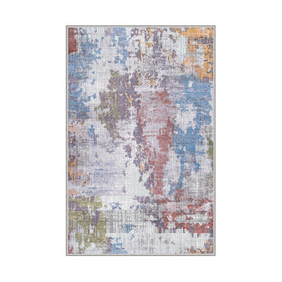 Antibacterial Woven Carpet (2.6 x 4.0 ft), 100% Polyester, 0.3 in Pile Height | Non-Slip PVC Dot Underside, 3D Digital Printing | Machine Washable, Easy Care for Living Room, Bedroom & Office