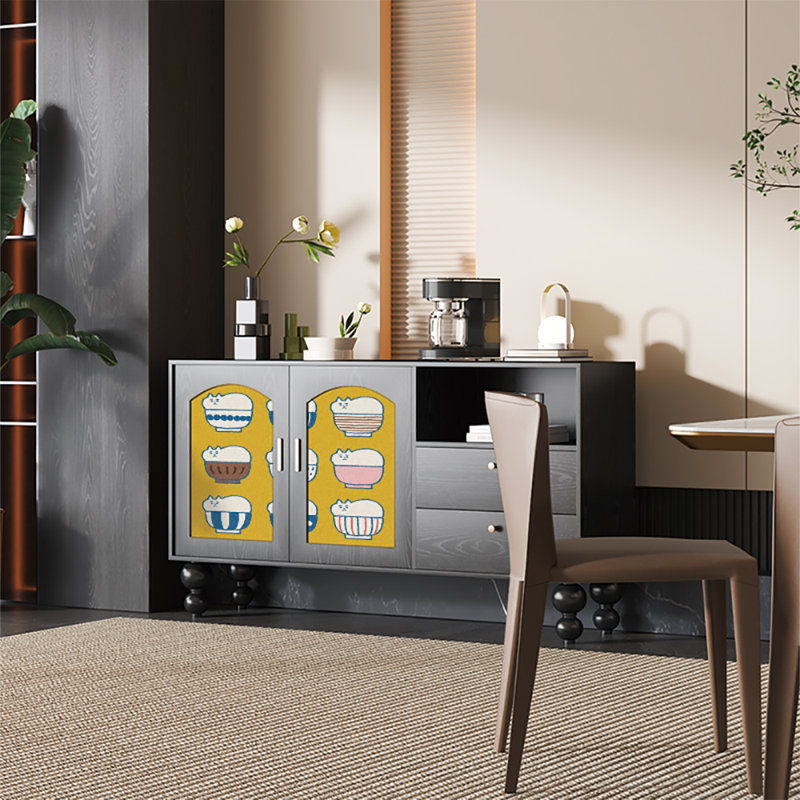 59.1in Storage Cabinet Sideboard, Black/Yellow