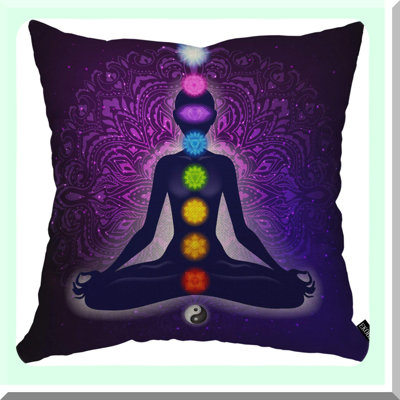 Chakra Glow Lotus Meditation Pillow Cover - Colorful Aura Square Cushion Case for Home Decor - Room - Cotton Linen