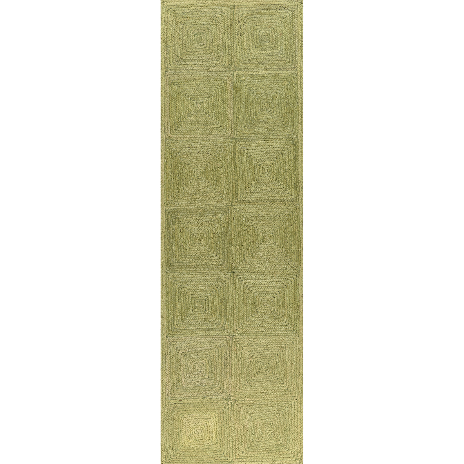 Mykonos Hand Woven Jute Geometric Green Area Rug, Runner 2'3" x 8'