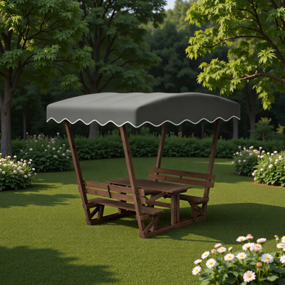 Pavillon de jardin en bois 5 pi x 3 pi pour patio, auvent extérieur avec plateau Oxford imperméable, banc avec dossier, plateau de table respirant et cadre résistant à la rouille, pour terrasse Park Beach