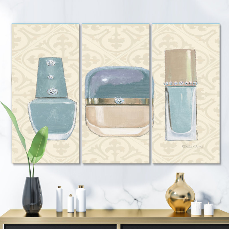 « glam cosmétiques blue accessories », impression sur toile multi-pièces, H 28 po x l 36 po x P 1 po