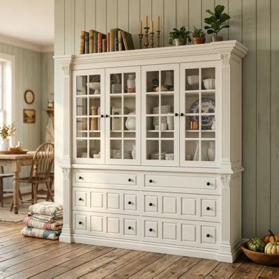 74.8" Wide European Style Vintage Painted Dining Cabinet