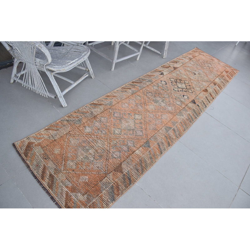 Tapis turc Herki vintage orange pour le bureau ou la chambre de bébé - Tapis de sol Oushak antique
