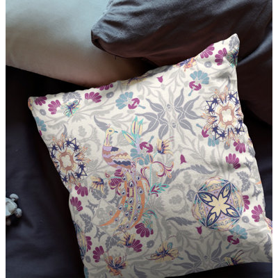 18" X 18" Blue And Turquoise Broadcloth Floral Throw Pillow