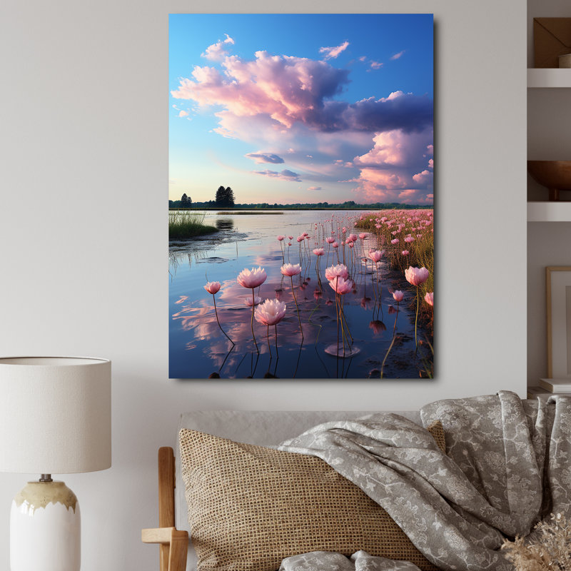 «Pink Blue Sky Celestial Beauty Mute II», impressions sur toile florales, H 32 po x l 16 po x P 1 po, Toile tendue