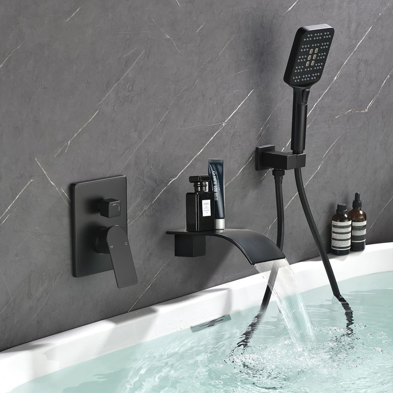1 Handle Bathroom Waterfall Faucet with Diverter, Matte Black
