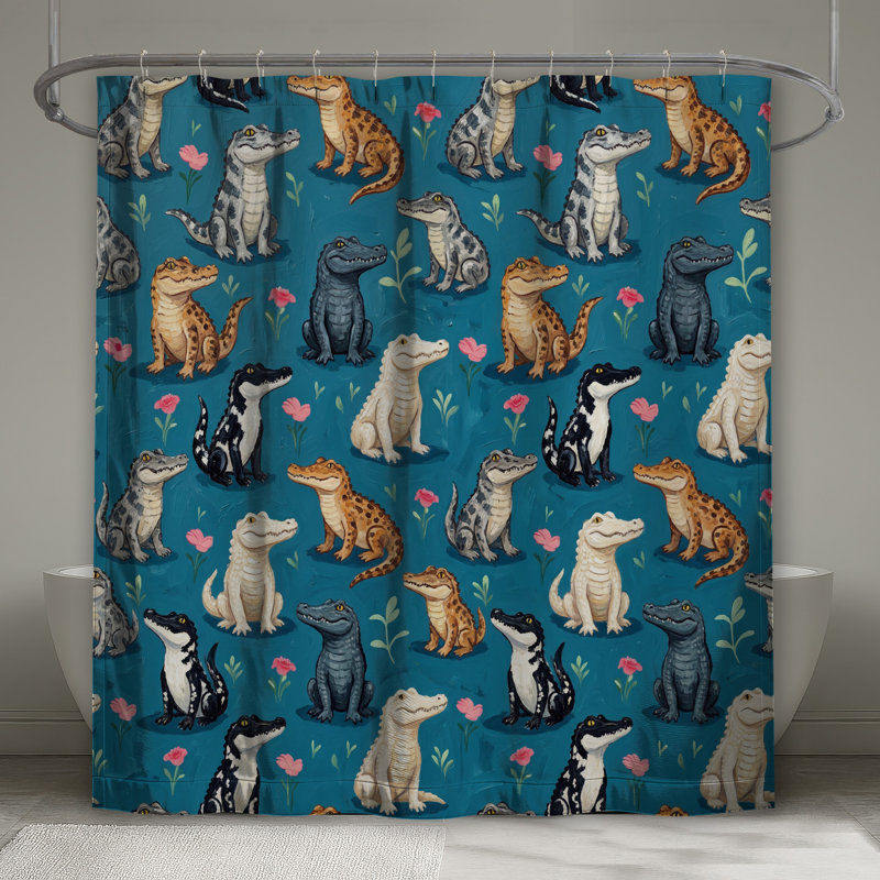 Dessin animé alligators fleurs rideaux de douche très longs, 70in W x 84in H