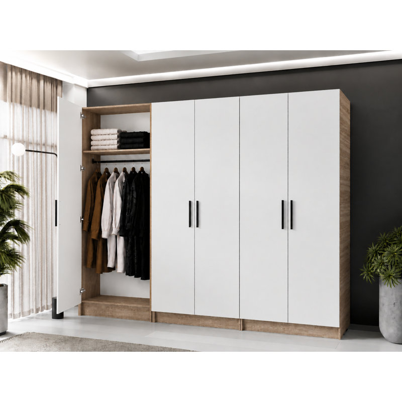 Nisean 6 Door Solid + Manufactured Wood Wardrobe, Sonoma/White