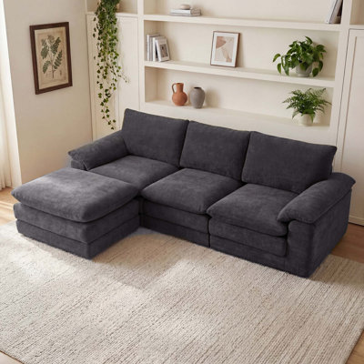 Modular Sectional Sofa with Movable Ottoman and Soft Pillows