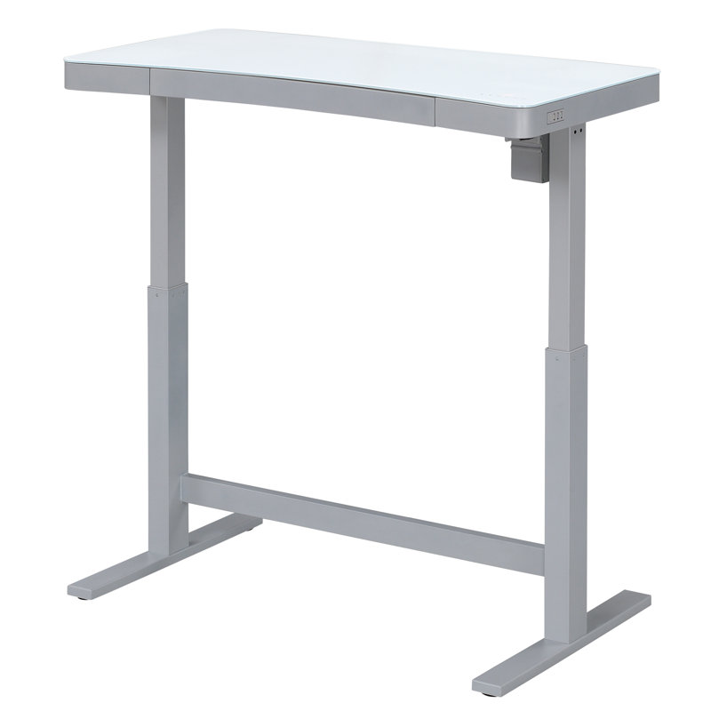 Babin Adjustable Glass Top Metal Base Standing Desk, Snow
