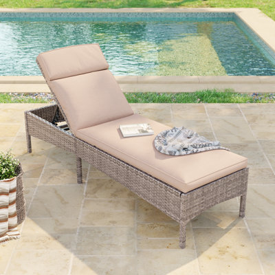Eban Outdoor Wicker Long Chaise Lounge with Cushion