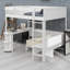 Modern Loft Bed Setup with Workstation, Bedside Shelf, Seating Sofa, and Lighting Element-127933082