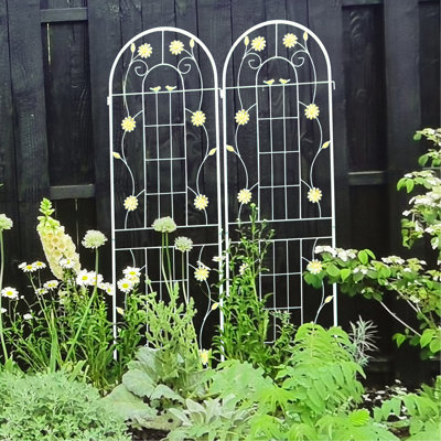 Ensemble de 2 treillis de jardin en métal 71 po x 19,7 po, rouille blanc crème pour l'extérieur, facile à construire, matériau, plantes grimpantes telles que les vignes de lierre, concombre, installation de vigne, pois