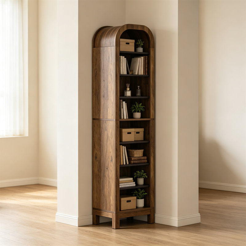 High Corner Shelf, 8-Tier Corner Bookshelf, Arched Design, Freestanding Storage and Display Rack for Living Room, Bedroom, Home Office, and More