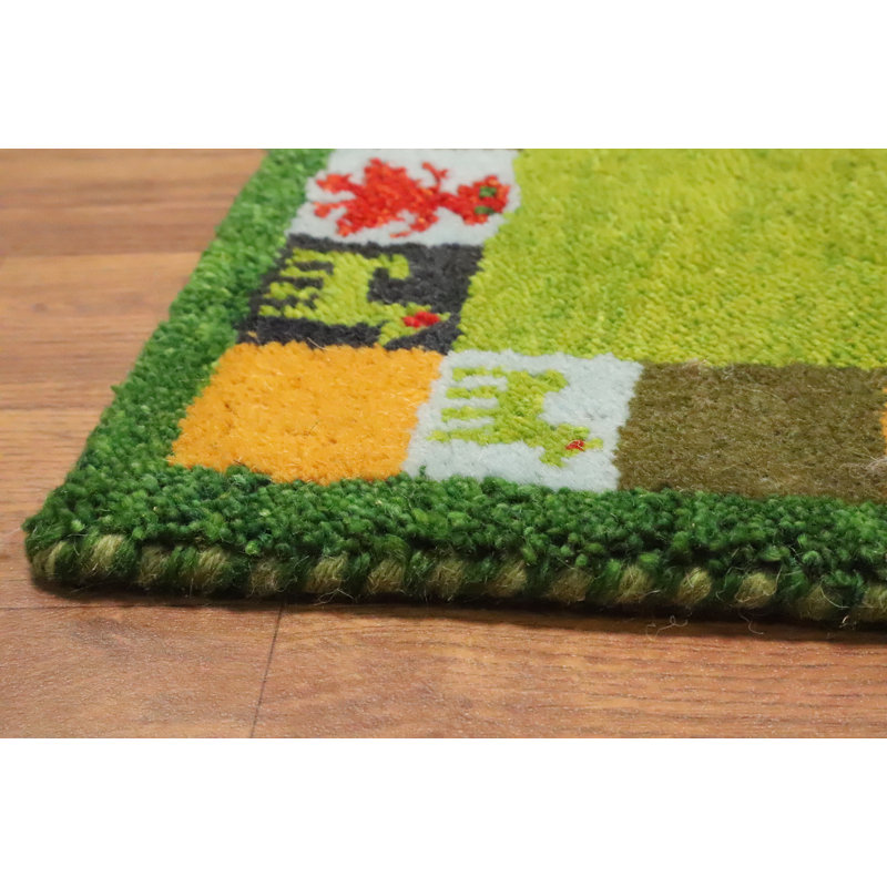 Ensemble de deux tapis de vestibule carrés verts Gabbeh 1x1