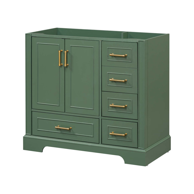 (Armoire seulement) Base de meuble-lavabo en bois avec 2 portes et 4 tiroirs, Vert
