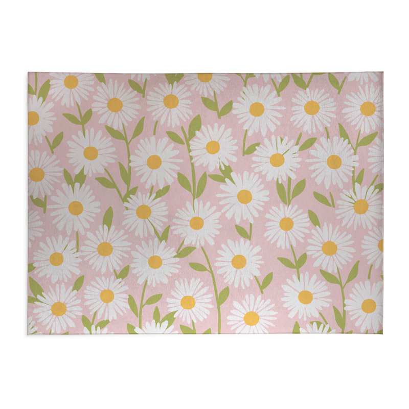 Tapis de cuisine léger Sweet Daisy, Rectangulaire 3 pi x 5 pi, Rose