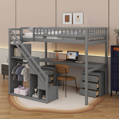 Twin Size Upgraded Loft Bed With Drawer Chest, Desk, And Illuminating Light