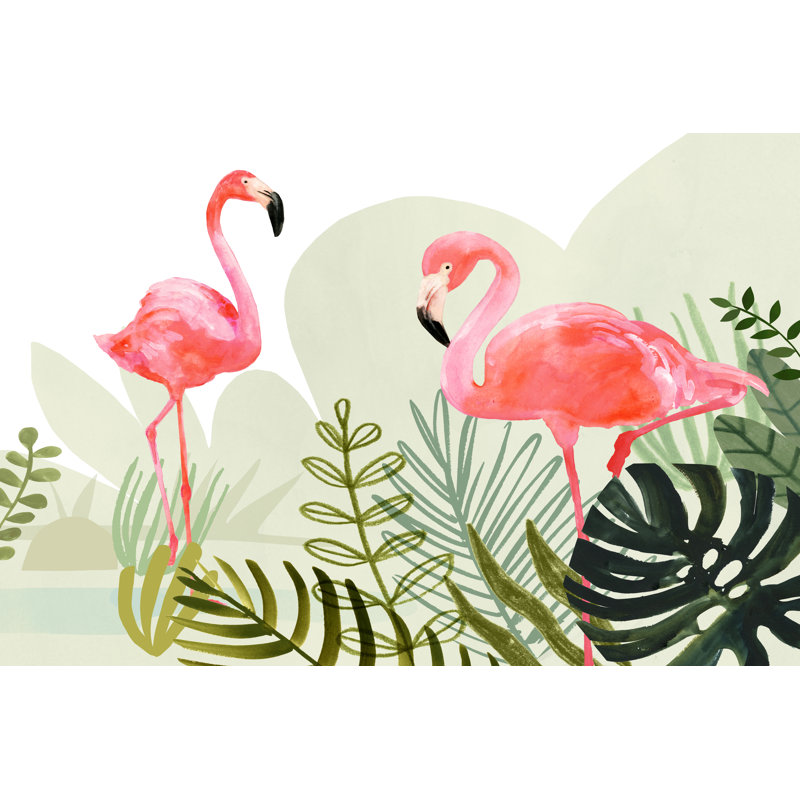 Flamingo Forest Collection A by Victoria Borges - Painting, 61cm H x 91cm W, Paper Print
