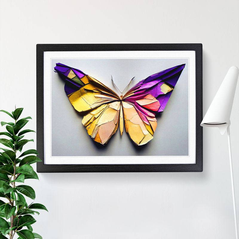 Shining Butterfly - Single Picture Frame Print, Black, 46cm H x 64cm W x 2cm D