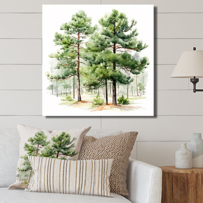 Aquarelle, pin vert, forêt, art mural