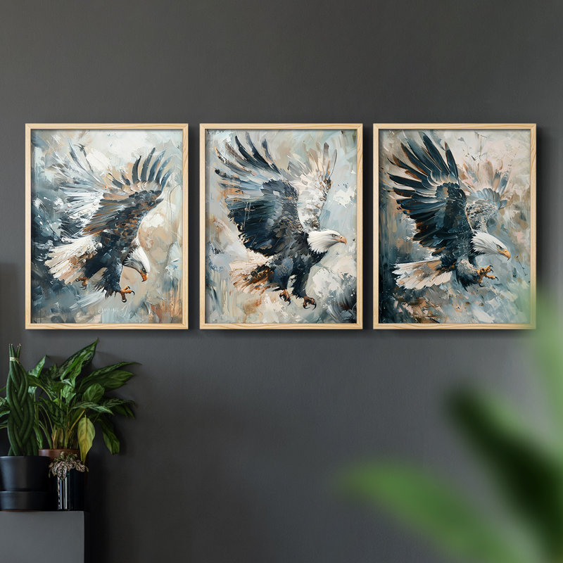 Aviaire, étude de la série XXV-III, ensemble de 3 estampes numériques, prêt à accrocher, Encadré naturel, H 28 po x l 22 po