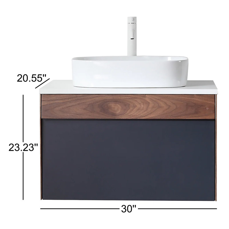 Ronda 30'' W Single Wall-Mounted Vanity, Light Brown/Dark Blue
