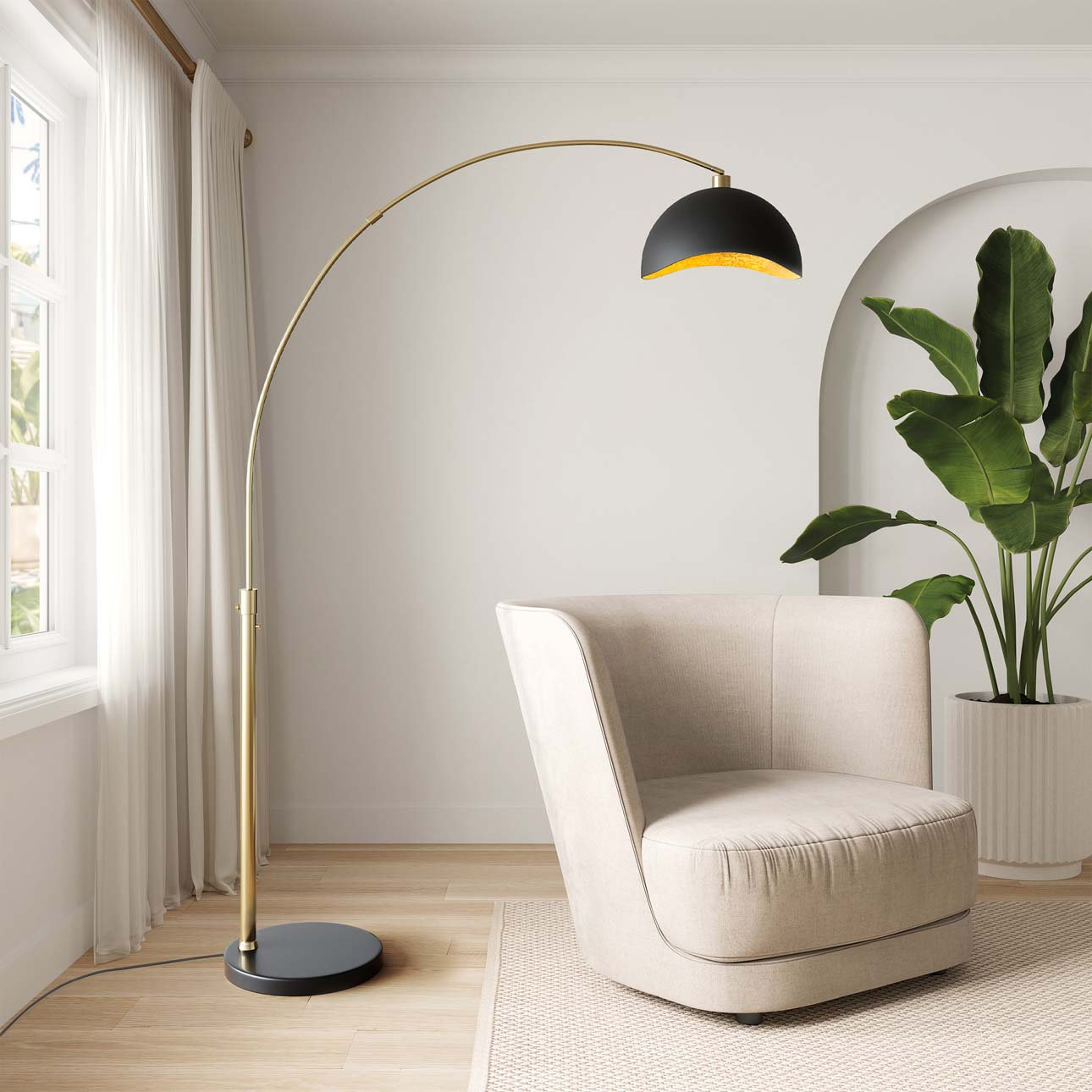 Luna Bella 92" Floor Lamp, Black/Gold