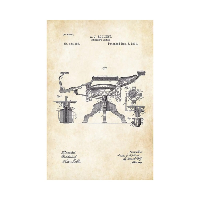 "Kochs Barber Chair" (1891) par Verni77 - reproduction de dessin sur toile tendue, H 26 po x l 18 po x 1,5 po