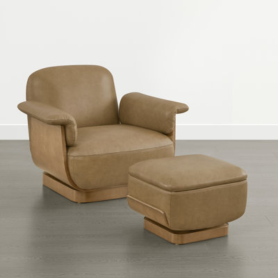 Modern Swivel Accent Chair with Ottoman-Genuine Leather