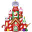 Château gonflable de Noël de 10 pi avec lumières rotatives et décoration extérieure durable pour les fêtes
