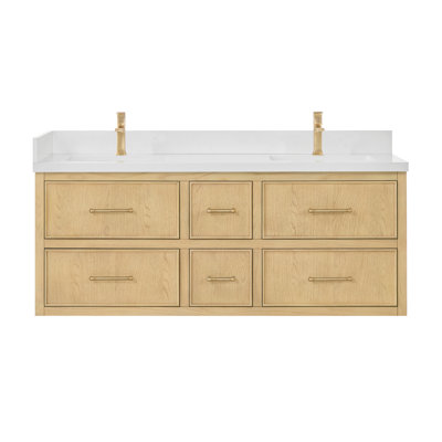 Meuble-lavabo mural double en chêne scandinave Isola