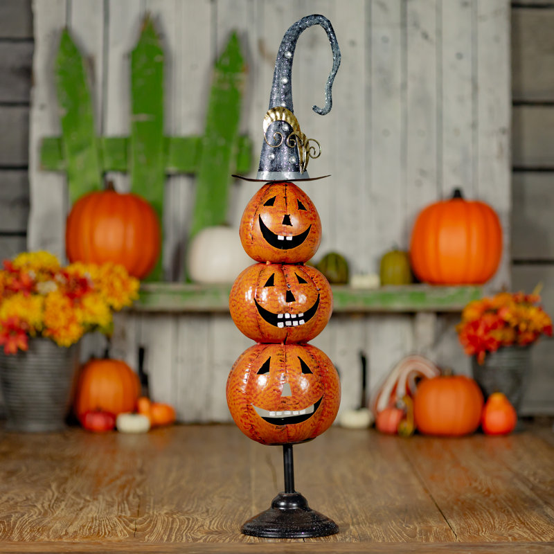32,75 po Décoration d'Halloween en métal Jack-O-Lantern Totem Tower