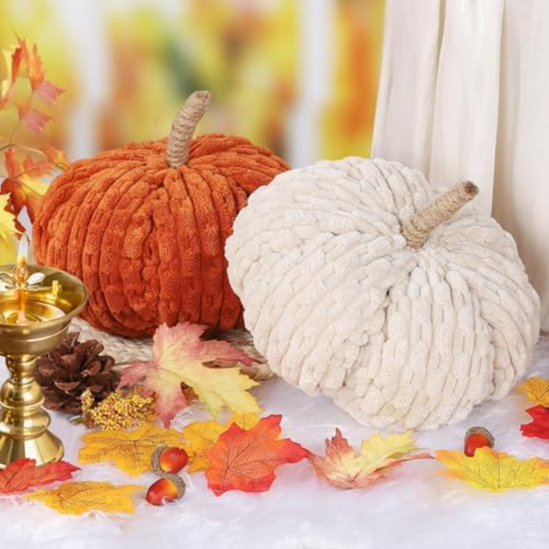 2 pièces de citrouilles artificielles de récolte d'automne en peluche citrouille, décoration d'Halloween pour centre de table de ferme (beige / orange)