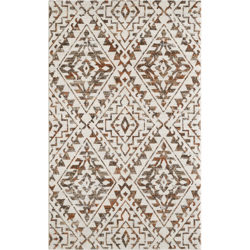 Losoya Geometric Southwestern Area Rug in Brown/Beige/Cream, Rectangle 5' x 8'