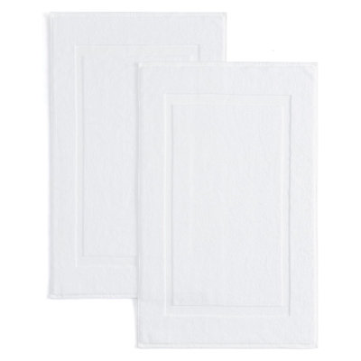 White 2-Piece Cotton Bath Mat Set, 34"x21" Soft Absorbent Washable Banded Bathroom Rugs