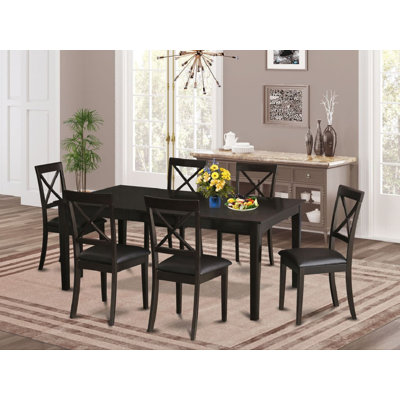 Ensemble de table et chaises de cuisine 7 pièces comprenant une table de salle à manger rectangulaire avec piédestal et 6 chaises de salle à manger en similicuir, cappuccino