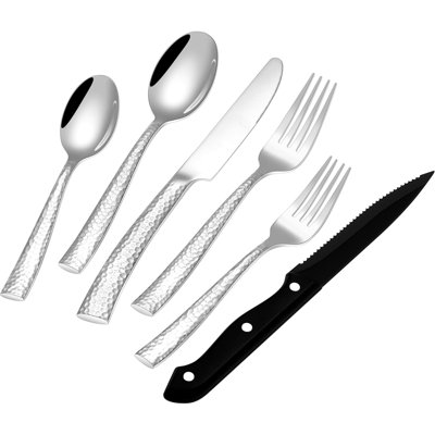 48-Piece Hammered Silverware Set with Steak Knives