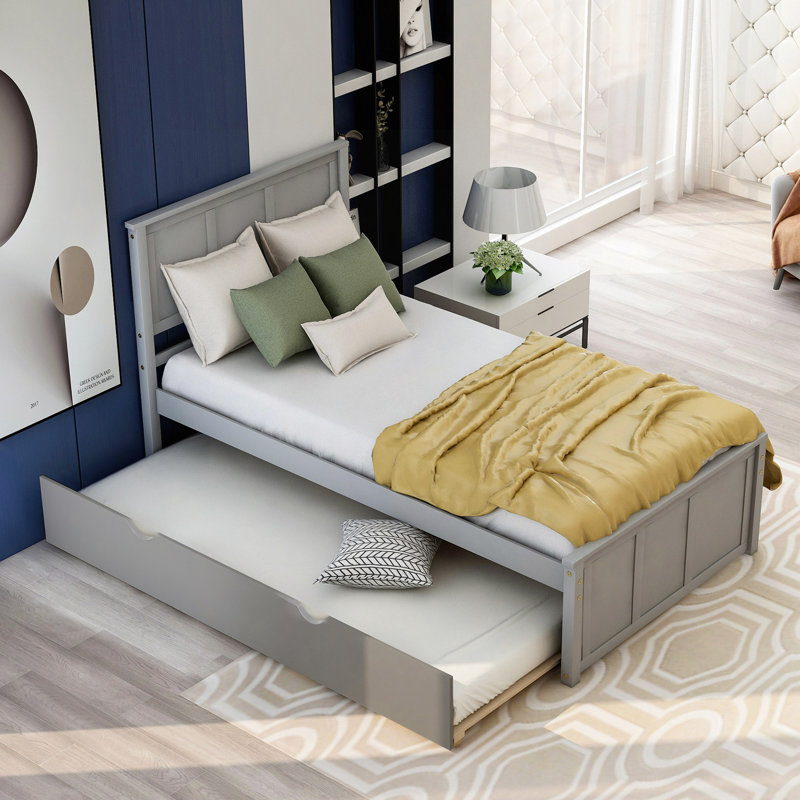 Platform Bed With Trundle, Frame, Gray