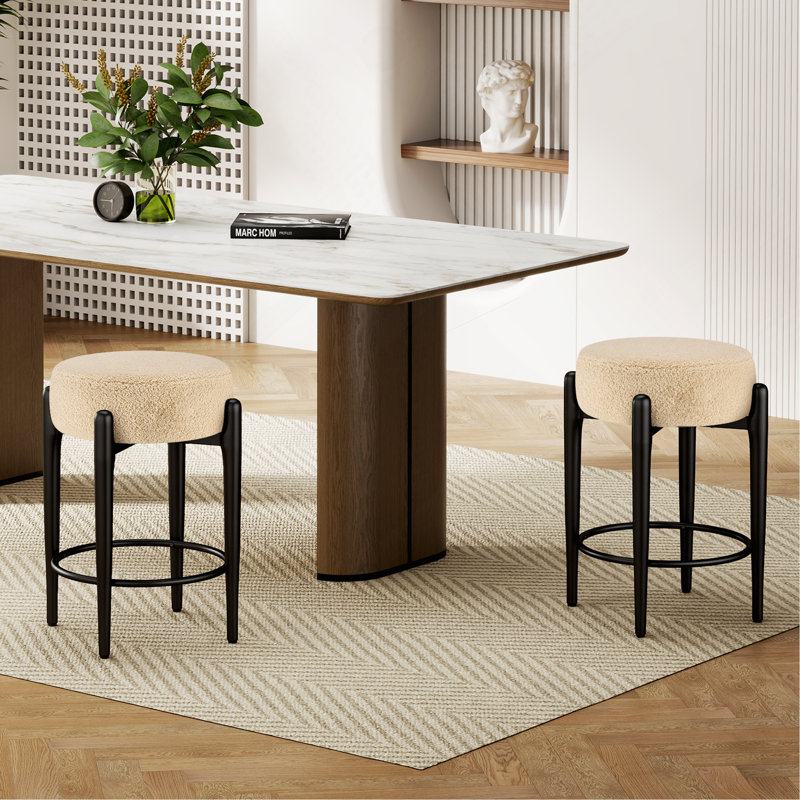 Ensemble de 2 chaises de cuisine de style Mid-Century moderne de 23,6 po avec rembourrage beige et base en métal robuste, 2