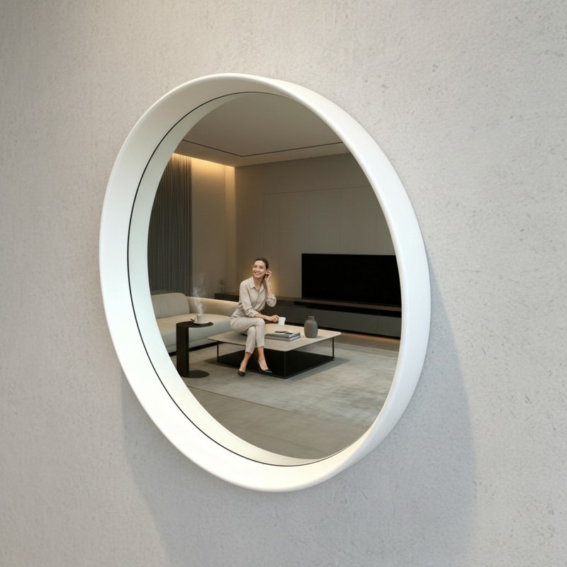 Metal Round Mirror, White