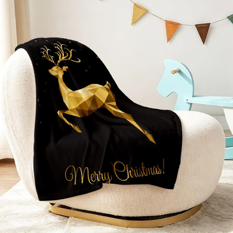 Jeté en molleton noir ultra doux en flanelle, imprimé rectangle de Noël, Throw 30" x 40"