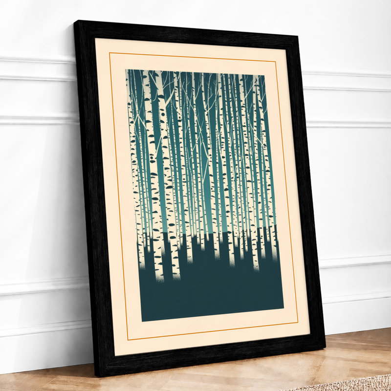 Quiet Birch Forest Scandinavian - Framed Print, A2 - 59.4 x 42.0 cm, Black