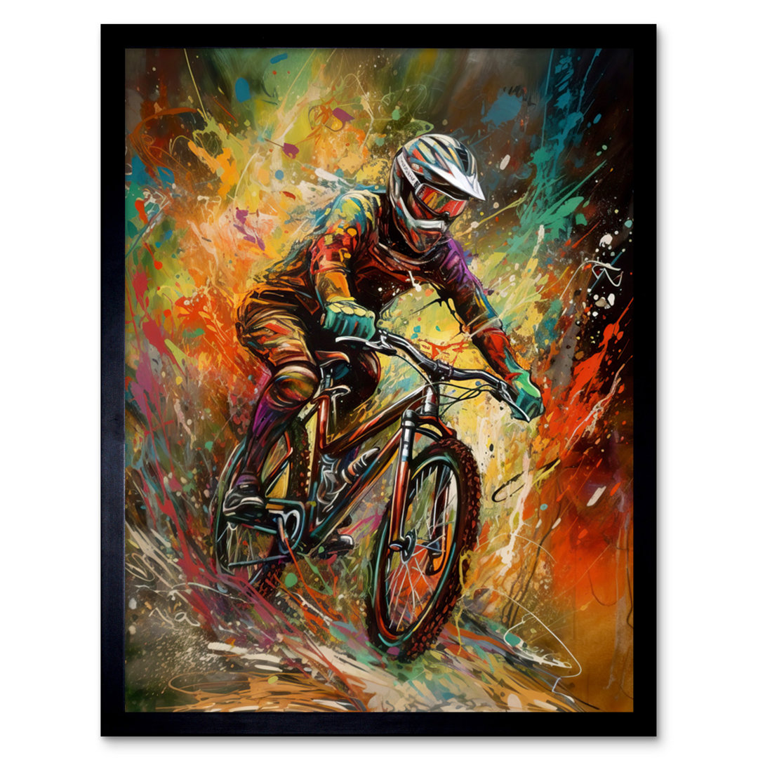 Bernward Mountain Biker Splat Portrait Action Shot - Single Picture Frame Print