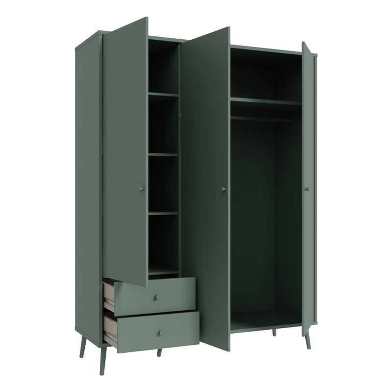 HARLLSON 3 Door Manufactured Wood Wardrobe, Green
