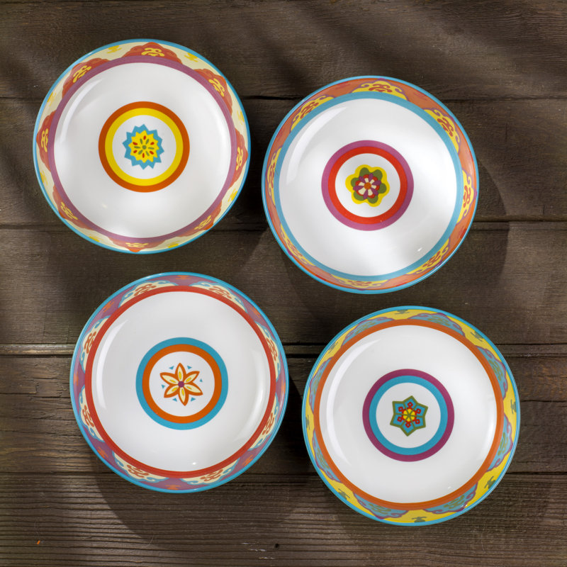 Galicia Multicolor Ceramic Bohemian Pasta Bowls, Set of 4