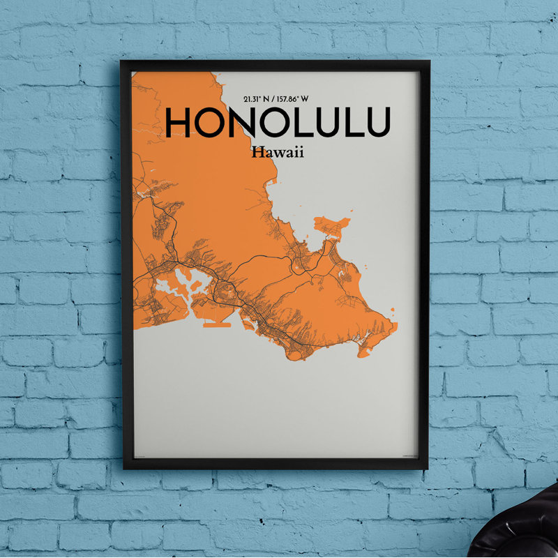Honolulu City Map - No Frame Print, 43.2cm H x 27.9cm W x 0.13cm D